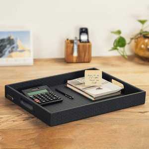 Plateau de service en similicuir avec logo personnalisé, plateaux décoratifs en similicuir pour apéritifs, plateau de présentation en bois naturel MDF et similicuir - Product Image 3