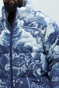 Winter Fashion Embossed Hooded Puffer Jacket Lightweight Zipper <b>Waterproof</b> <b>Warm</b> Quilted Casual Outerwear Trendy Look Front - Product Image 6