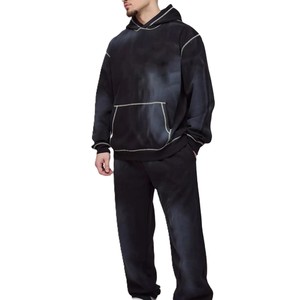 Ensemble survêtement décontracté pour homme, couleur unie, coupe ample, sweat à capuche et pantalon de survêtement, manches longues, respirant, en polyester de poids moyen - Product Image 4
