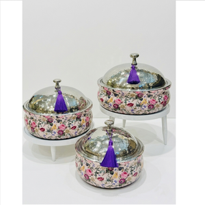 Casserole isotherme classique en acier inoxydable émaillé, motif toile bleue, plat de service pour fondue, pot thermique à double paroi - Product Image 6