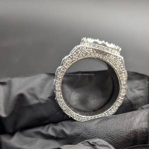 Women's 925 Silver Moissanite Cocktail <b>Ring</b> Round Brilliant Cut Pave Setting Luxury <b>Crown</b> Style Engagement <b>Ring</b> - Product Image 3