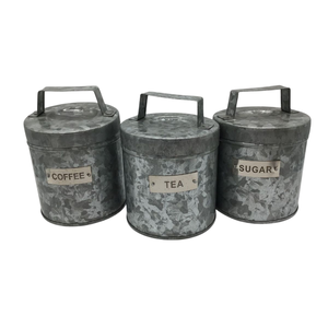 Recipiente Redondo de Metal Galvanizado con Tapa para Almacenamiento de Café, Té y Azúcar en la Cocina, el Hogar o Hoteles - Product Image 1