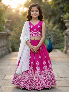 Shoryam mode enfants filles rose brodé Lehenga Choli indien ethnique fête porter jupe ensemble Dupatta mariage Diwali Festival - Product Image 2