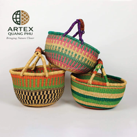 Panier Bolga pliable en jonc de mer tressé, durable, avec couvercle et poignées, taille personnalisable, multifonctionnel, fait main, artisanat DHT - Grande Vente