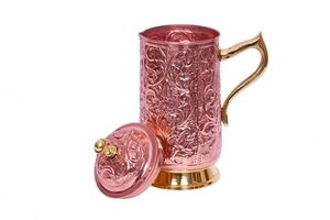 Carafe en cuivre artisanale népalaise gravée, pichet à eau traditionnel avec verre assorti, boisson ayurvédique - Product Image 2