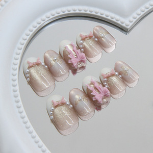 Fournitures pour ongles de haute qualité personnalisées en gros, ongles press-on effet œil de chat, blanc laiteux, pois français, papillon, 30 pièces - Product Image 3