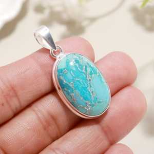 Pendentif Charme Cabochon Turquoise Vintage en Argent Sterling 925 avec Placage Argent/Or pour Hommes et Femmes, Bijoux de Fiançailles - Product Image 6