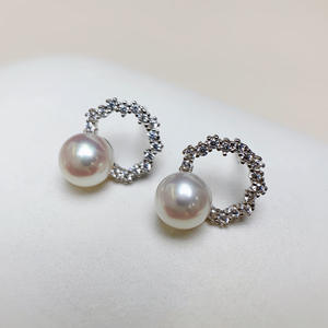 6-8MM Natural Freshwater Pearl Round <b>Stud</b> Earrings Luxury Light <b>Silver</b> with Exquisite <b>Small</b> Cold Wind Design Fresh Fashion Style - Product Image 1