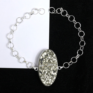 Pulsera de eslabones grandes ovalados de plata de ley 925 chapada en plata con piedra de pirita natural opaca, hecha a mano, al por mayor - Product Image 1