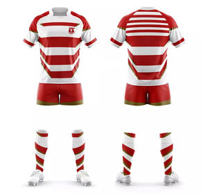 Ensemble de maillot et short de rugby pour homme, design rayé, respirant, en maille, pour l'entraînement - Product Image 3