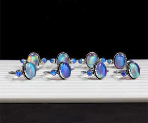 Hermosa Aurora Opal Gemstone Eternity Ring Designer Silver-Plated Jewelry Bezel Setting para bodas Bulk Wholesale Collet - Product Image 4