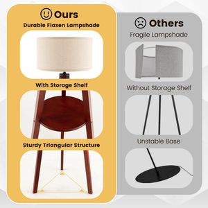 Lampada da Terra in Legno con Paralume in Lino e Base E26, Design Elegante a Treppiede - Product Image 5