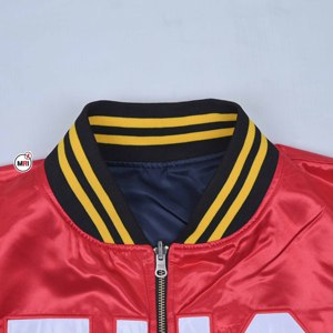 Chaqueta Varsity Roja de Satén para Hombre, Estilo Preppy, Cierre de Cremallera, Diseño con Letras Bordadas, Chaqueta Bomber de Poliéster para Otoño - Product Image 5