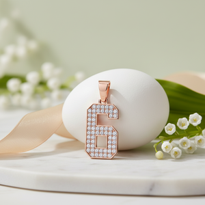 Diamtrendz Lucky Number 6 <b>Pendant</b> Chain Rhodium Plated Hiphop Style 925 Silver Zircon 10K 14K 18K <b>Solid</b> <b>Gold</b> - Product Image 1