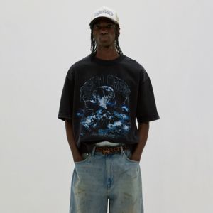 Black Men's Graphic Digital Print Cotton T shirt Short Sleeves Hip Hop Fashion <b>Tshirts</b> Loose Drop Shoulder Casual With Printing - Product Image 1