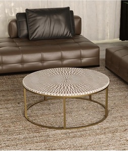 Tabouret d'appoint rond moderne fait main en os incrusté, de haute qualité, écologique, taille et couleur personnalisables, décoration intérieure F S INTERNATIONAL - Product Image 2