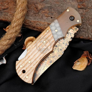 Nouveau couteau pliant de poche en cuivre et laiton avec manche en bois, os, résine et acier, personnalisé pour le camping et la chasse en extérieur - Product Image 5