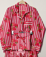 Ensemble de pyjama en coton respirant et écologique à imprimé fraises pour femme, chemise à manches longues boutonnée assortie, idéal pour l'été et l'automne