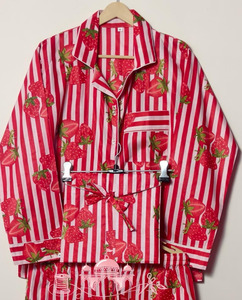 Luxurious Summer Autumn Eco-Friendly Breathable Strawberry Print Cotton Pajama Set for Women Long Sleeve Button Shirt Matching - Product Image 1