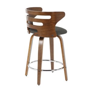 Cosini Set of 2 Mid Century Modern Counter <b>Stools</b> Walnut and Charcoal Fabric with <b>Swivel</b> Feature <b>Bar</b> <b>Stools</b> - Product Image 4