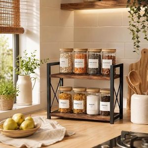 Moderno Estante de Almacenamiento para Baño de 2 Niveles, Organizador de Madera y Metal para Artículos de Aseo sobre la Encimera - Product Image 5