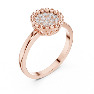 Anillo de compromiso con racimo de moissanita redonda y borde de cuentas en plata con acabado en oro rosa de 14K - Color D - Product Image 3