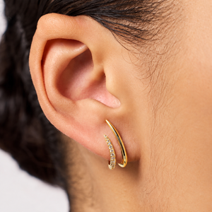 Boucles d'oreilles grimpantes modernes en or rose 14K avec diamants de laboratoire, deux crochets, style statement - Product Image 1