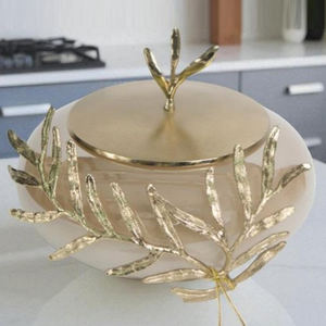 Elegante acabado dorado de metal de aluminio a la moda con bote de vidrio Diseño frondoso Utensilios de cocina Estilo tradicional usado - Product Image 1