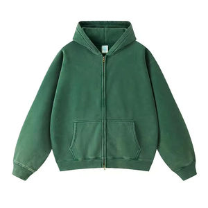 Solid Colour Oversized Cotton Full Zip Men Hoodie Factory Manufactured Hooded French Terry Sweatshirt Casual Style Winter Wear - Product Image 2