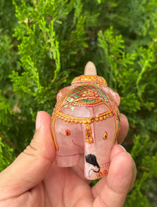 รูปปั้นช้างทำจากหินโรสควอตซ์สีชมพูวาดลายด้วยมือ ของตกแต่งบ้านสไตล์วาสตุ ของขวัญ - Product Image 3