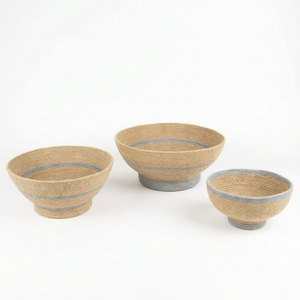 Juego de 3 Cuencos Bohemios de Mimbre con Borde Azul para Mesa de Comedor, Cuencos Decorativos Apilables para el Hogar - Product Image 3