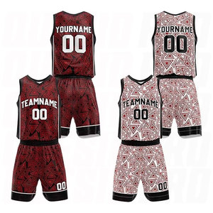 Uniforme de Baloncesto Rojo Triangular, Personaliza con tu Propio Equipo, Conjunto de Camiseta y Pantalones Cortos de Baloncesto Reversibles - Product Image 1