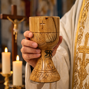 Calice d'église en bois sculpté à la main, coupe de communion chrétienne, calice sacré, gobelet d'autel, finition polie, luxe moderne - Product Image 2