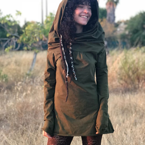 เสื้อฮู้ดคอวีสไตล์โบฮีเมียนแขนยาว เสื้อคลุมมีฮู้ดสไตล์โบโฮสำหรับงานเทศกาล แฟรี่คอร์ สไตล์เอลฟ์ ชุดคอสตูมสำหรับผู้หญิง เสื้อฤดูร้อน - Product Image 1