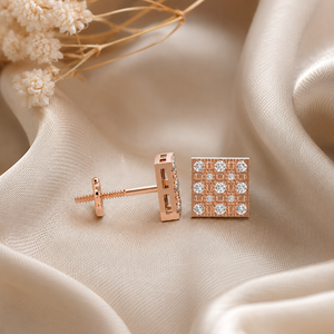 0.30 CTW Natural Diamond Square <b>Cluster</b> Stud Earrings | 10K Gold Screw Back Earrings | Secure Luxury Fine Anniversary Jewelry - Product Image 4