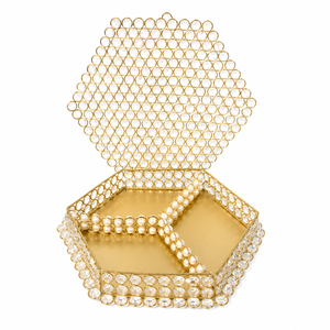Caja de Almacenamiento Decorativa de Cristal de Lujo |   Caja de Joyería y Decoración para el Hogar de Cristal Dorado - Product Image 1