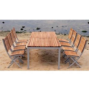 Meubles de jardin en teck, ensemble de Table à manger et 2 chaises empilables, meubles en aluminium - Product Image 5