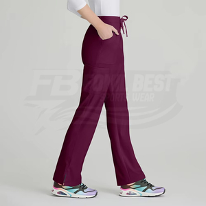 Women V Neck Scrub <b>Top</b> <b>Maroon</b> Polyester Knitted Hospital Uniform Blouse With Pockets For Medical Staff - Product Image 5