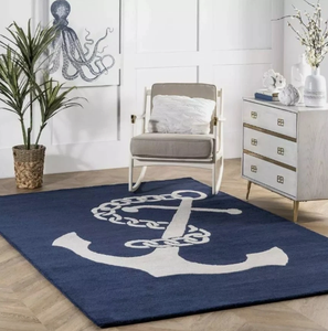 Tapis en laine faits à la main, motif géométrique moderne, écologiques, antidérapants, à poils moyens, taille personnalisée, pour usage domestique et commercial - Product Image 1