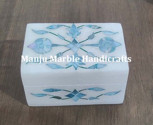 Boîtes à cadeaux en forme de rectangle de pierre de marbre incrustées de nacre verte faites à la main Design floral Boîtes de Thanksgiving Festival du Ramadan - Product Image 2