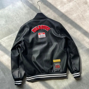 แจ็คเก็ตหนังวาร์ซิตี้ผู้ชายแบบสั่งทำพิเศษ แจ็คเก็ตเบสบอลปักลายหนาแน่น สไตล์ Y2K สตรีทแวร์ OEM - Product Image 2