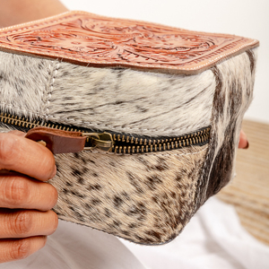 New Design Hand Tooled Leather Stylish Big Size Jewelry <b>Storage</b> Boxes Organizer Handmade <b>Makeup</b> Box Square Cowhide Organizer Box - Product Image 2