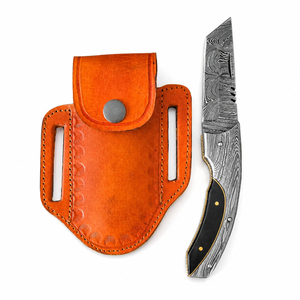 Burraq OEM Custom Handmade Damascus Steel Pocket Knife <b>Clip</b> Point Blade Beautiful Handle Leather Sheath for Gifts Outdoor - Product Image 4