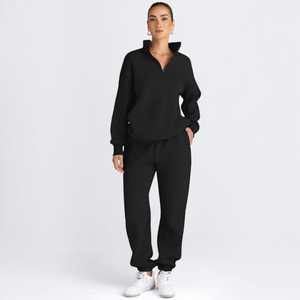 <b>Women's</b> Winter Streetwear Solid Eco-Friendly Breathable Oversized Sweatsuits Cozy Lounge Sets <b>Quarter</b> <b>Zip</b> Pullover Baggy - Product Image 3