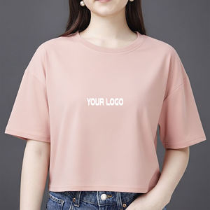 Nouveau T-shirt rose à col rond et manches courtes pour femme, coupe ample, couleur unie, décontracté, printemps-été, en jersey tricoté 100 % coton - Product Image 1