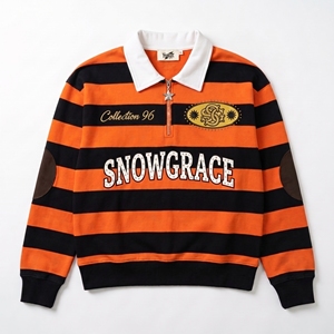 Maillot de baseball rayé à manches longues Snowgrace avec logo brodé, col rabattu, coupe classique, vêtements pour hommes - Product Image 1