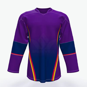 เสื้อฮอกกี้น้ำแข็งผู้ชายสีขาว น้ำเงิน น้ำตาล แขนยาว พิมพ์ลายแบบซับลิเมชั่น ผ้าตาข่าย โพลีเอสเตอร์ 100% คอวี ระบายอากาศได้ดี - Product Image 2