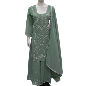 FAMUCAAS - Conjunto de Vestido de Fiesta para Mujer, Estilo Indio/Pakistaní, con Bordado a Mano en Color Negro, Cuello en V, Salwar/Plazo/Sharara Kameez, de Secado Rápido - Product Image 2