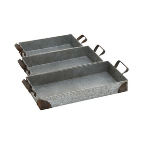 Bandeja Rectangular de Metal Galvanizado con Asas Recortadas, Diseño de Casa de Campo Invernal, para Servir Comida y Bebidas - Product Image 4