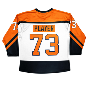Custom Ice Hockey Jersey Men's Dark Blue Orange Sublimated Print V-Neck <b>Three</b> Quarter Sleeve Moisture Breathable Plus Size - Product Image 4